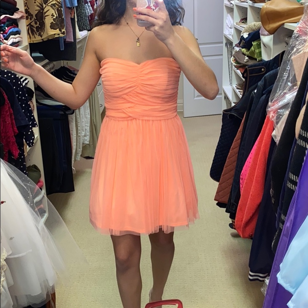 Neon pink/orange strapless dress